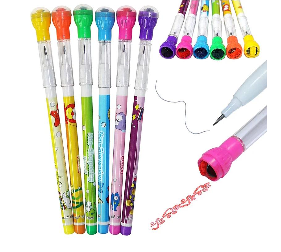 Multi Head Pencils for Kids, Non Sharpening Pencils With Stylish Stamp Cap Multi Head Pencils for Kids, Non Sharpening Pencils With Stylish Stamp Cap